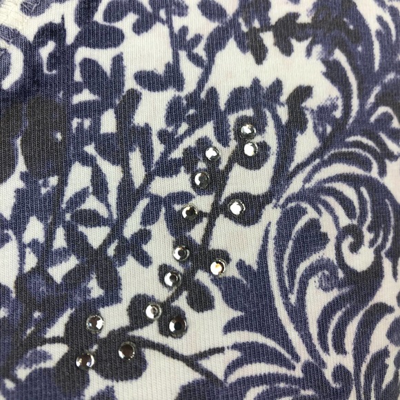 Weekends by Chico's Shirt Women 1 Medium Long Sleeve Rhinesone Floral Cotton Top - Picture 4 of 14